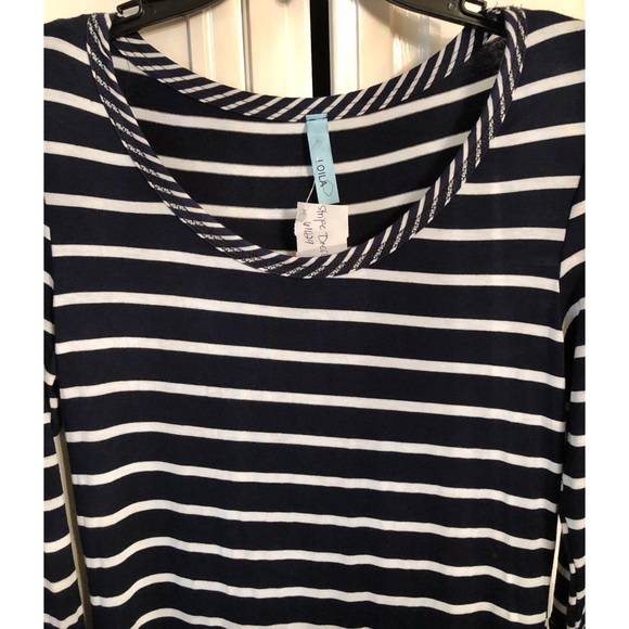 Women’s navy blue & white stripe dress with slit - Picture 3 of 4